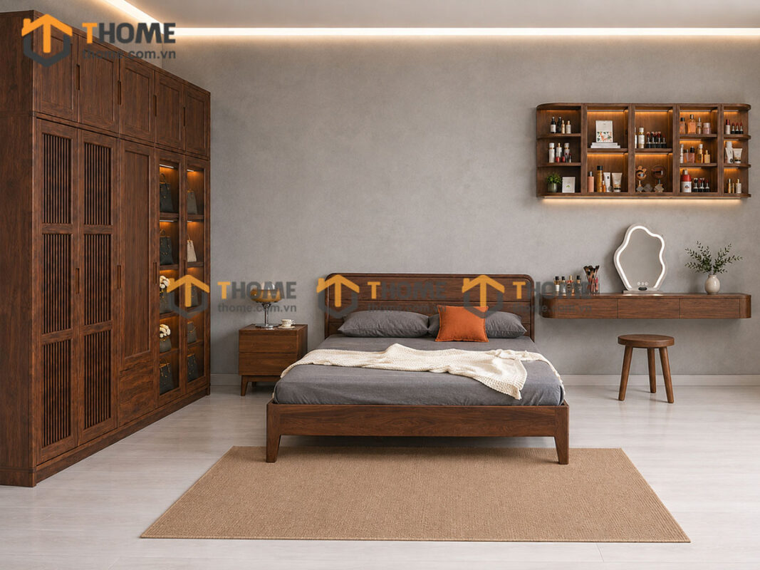 Bộ Phòng Ngủ Số 19 Gỗ Sồi Tự Nhiên Giường Nate TKPN-19SN