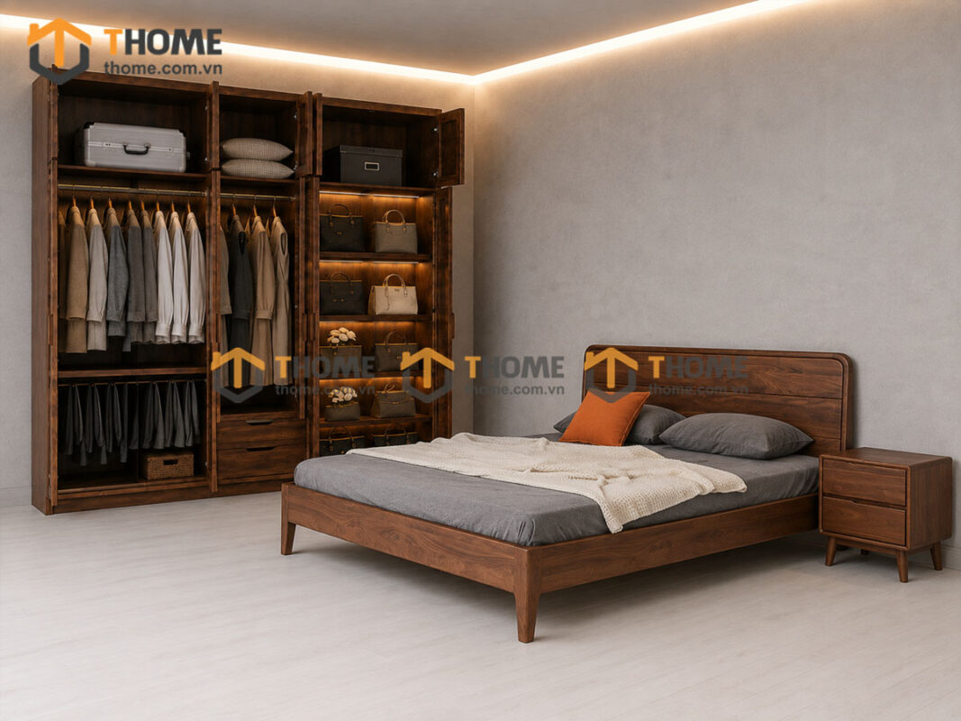 Bộ Phòng Ngủ Số 19 Gỗ Sồi Tự Nhiên Giường Nate TKPN-19SN