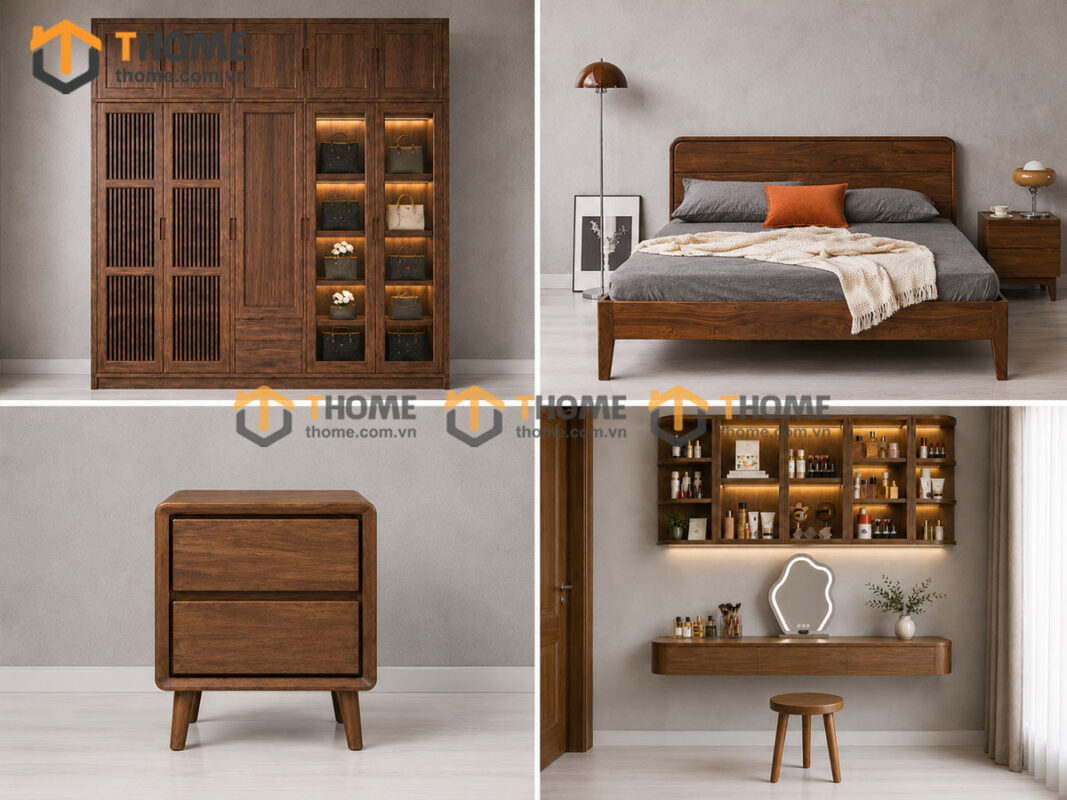 Bộ Phòng Ngủ Số 19 Gỗ Sồi Tự Nhiên Giường Nate TKPN-19SN