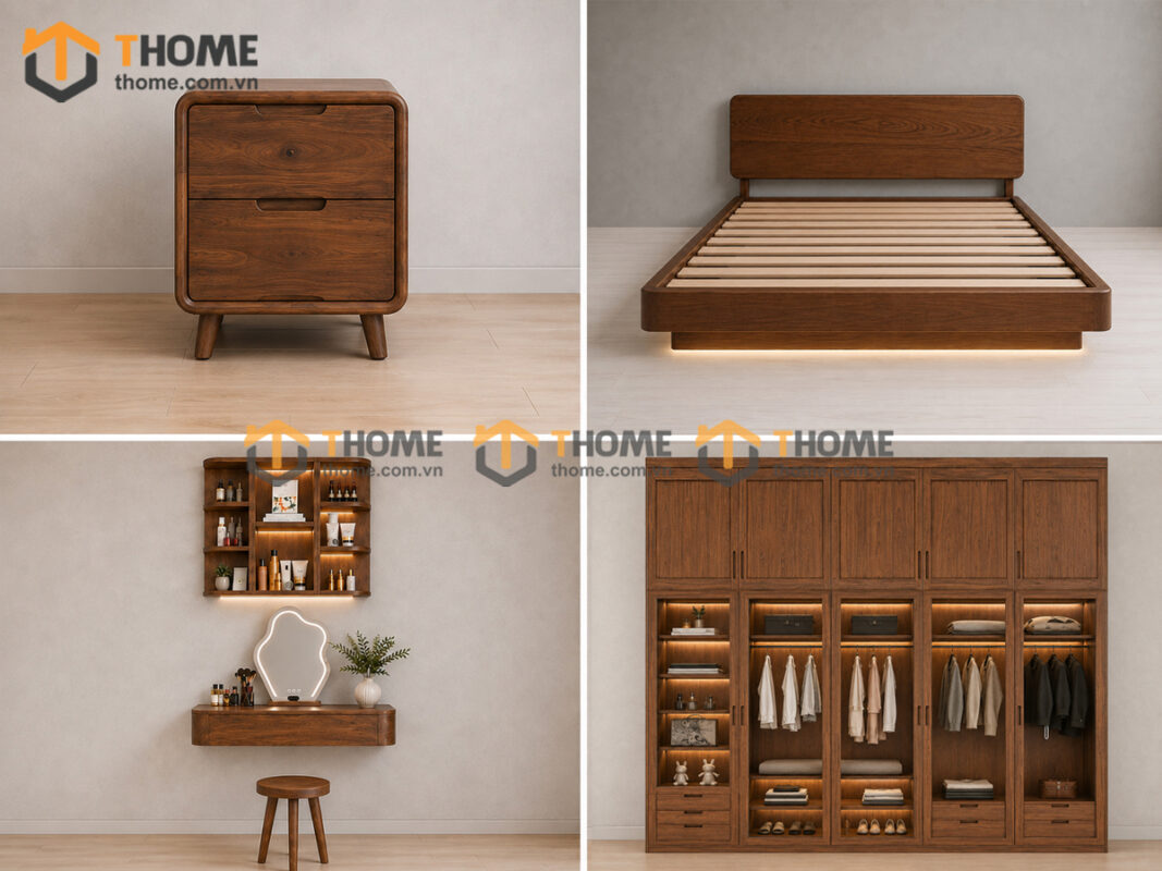 Bộ Phòng Ngủ Số 21 Gỗ Sồi Tự Nhiên Giường Bay TKPN-21SN