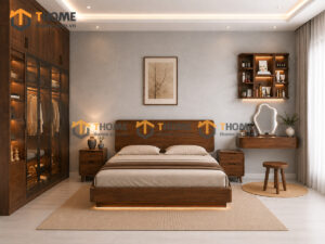 Bộ Phòng Ngủ Số 21 Gỗ Sồi Tự Nhiên Giường Bay TKPN-21SN