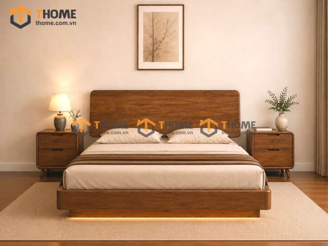 Bộ Phòng Ngủ Số 21 Gỗ Sồi Tự Nhiên Giường Bay TKPN-21SN