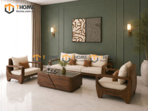 Sofa Gỗ Sồi Tự Nhiên BigBoss Chân Voi 4 Món Màu Óc Chó SFĐ-42SN