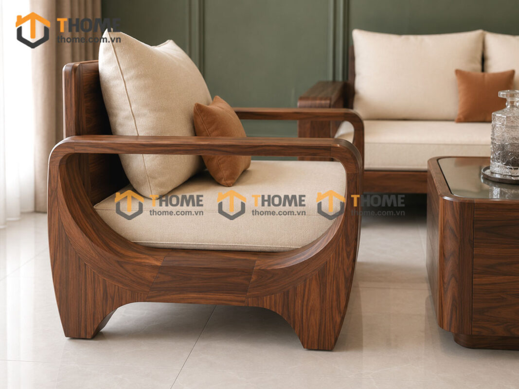 Sofa Gỗ Sồi Tự Nhiên BigBoss Chân Voi 4 Món Màu Óc Chó SFĐ-42SN