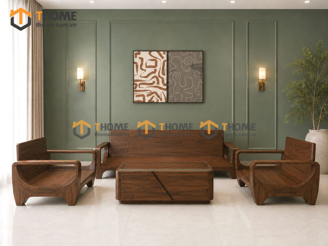 Sofa Gỗ Sồi Tự Nhiên BigBoss Chân Voi 4 Món Màu Óc Chó SFĐ-42SN