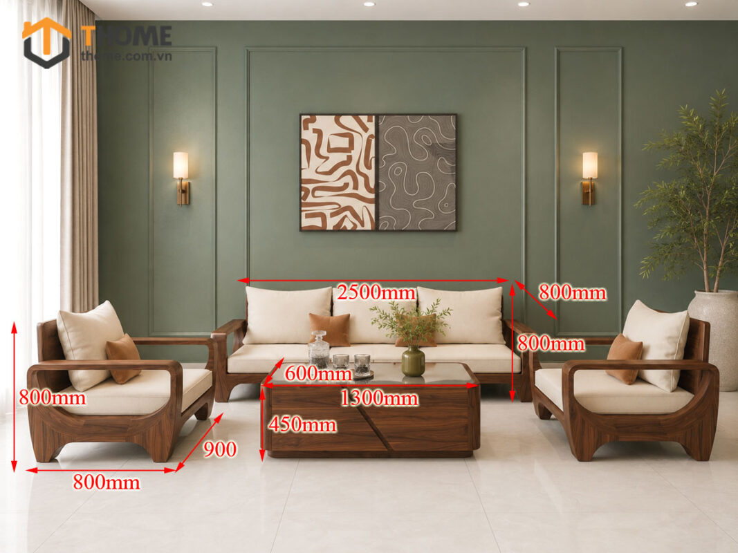 Sofa Gỗ Sồi Tự Nhiên BigBoss Chân Voi 4 Món Màu Óc Chó SFĐ-42SN
