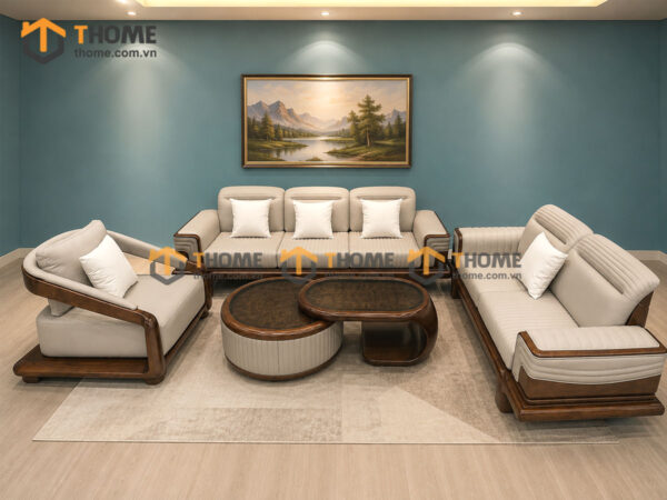 Sofa Gỗ Sồi Tự Nhiên Highlands Cao Cấp 4 Món Màu Óc Chó SFĐ-43SN