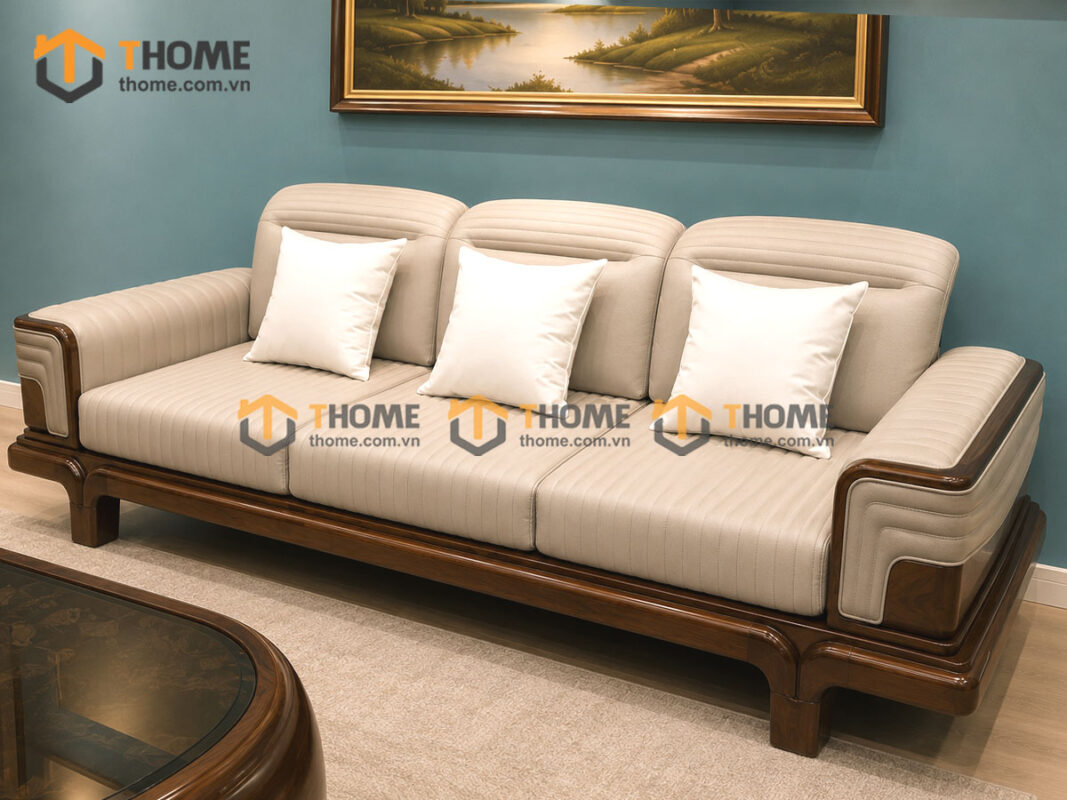 Sofa Gỗ Sồi Tự Nhiên Highlands Cao Cấp 4 Món Màu Óc Chó SFĐ-43SN