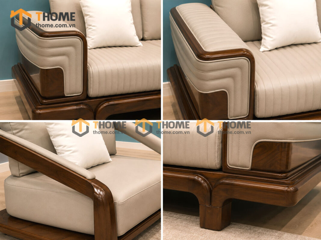 Sofa Gỗ Sồi Tự Nhiên Highlands Cao Cấp 4 Món Màu Óc Chó SFĐ-43SN
