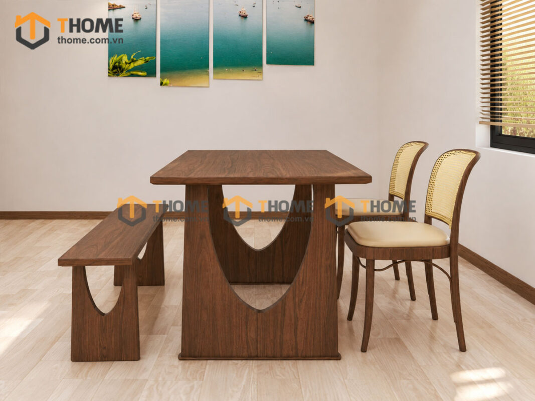 Bàn Ăn Gỗ Sồi Tự Nhiên 2 Chân Nửa Oval BAMG-48SN