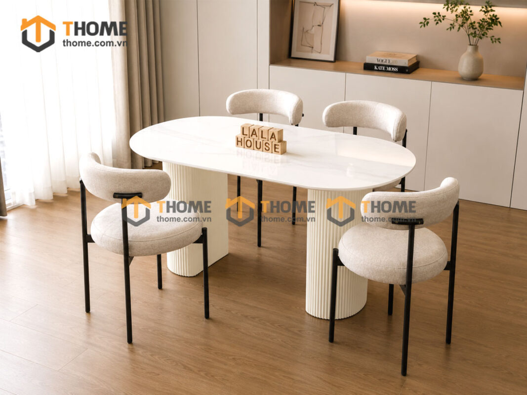Bộ Bàn Ăn 2 Chân Tròn Lan Sọc (Nhiều Mẫu Ghế) Gỗ Sồi Tự Nhiên BBA4-27SN