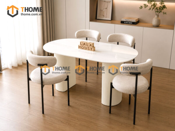 Bộ Bàn Ăn 2 Chân Tròn Lan Sọc (Nhiều Mẫu Ghế) Gỗ Sồi Tự Nhiên BBA4-27SN