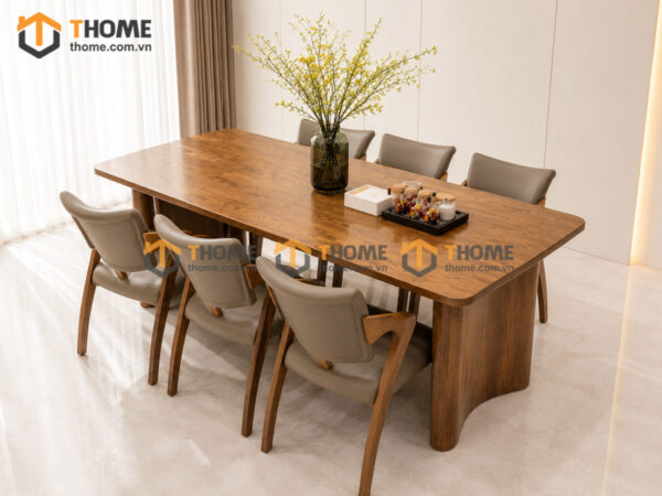 Bàn Ăn Gỗ Sồi Tự Nhiên 2 Chân Uốn Cong BAMG-46SN
