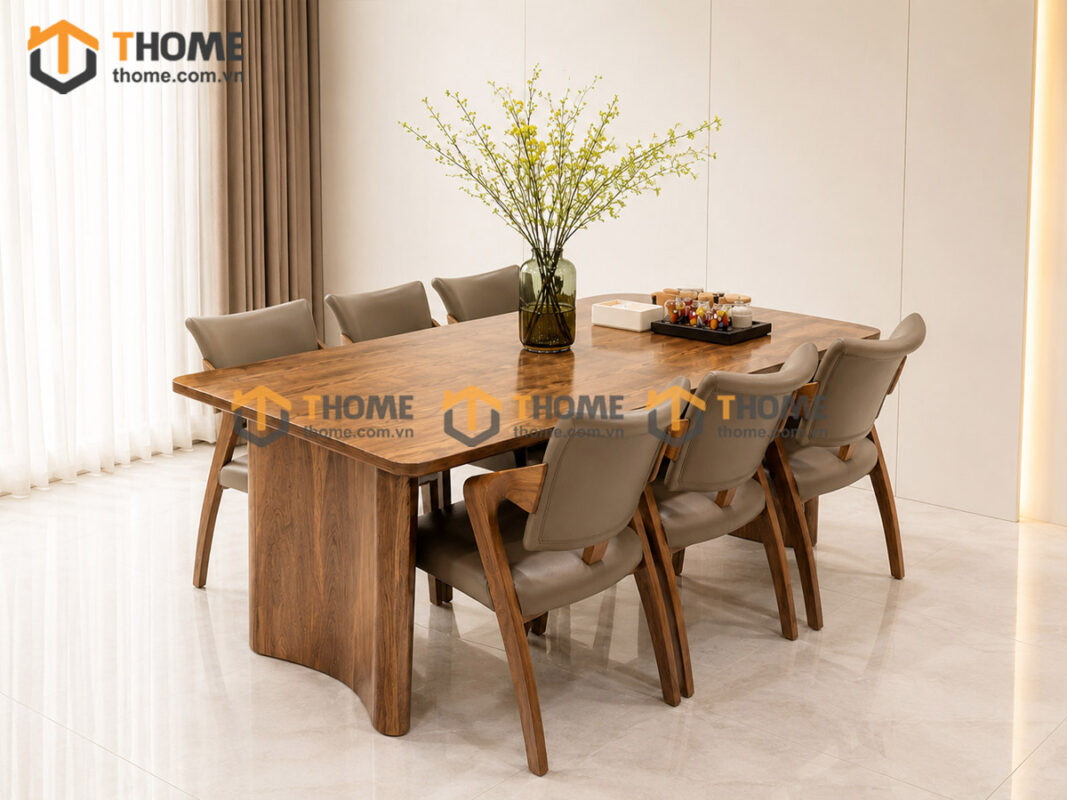 Bàn Ăn Gỗ Sồi Tự Nhiên 2 Chân Uốn Cong BAMG-46SN
