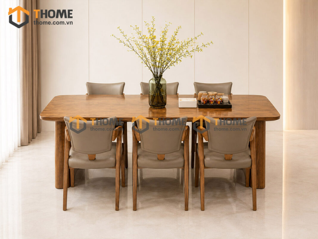 Bàn Ăn Gỗ Sồi Tự Nhiên 2 Chân Uốn Cong BAMG-46SN