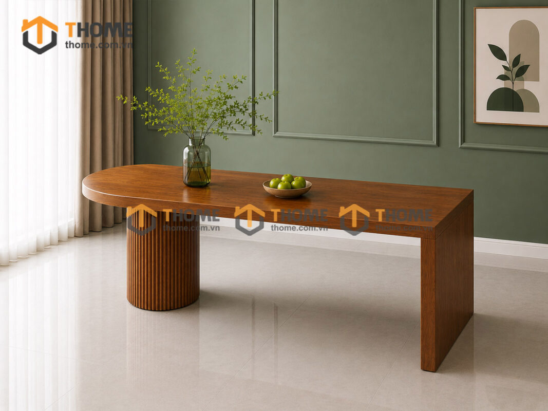 Bàn Ăn Gỗ Sồi Tự Nhiên 1 Chân Vuông 1 Chân Tròn Lan Sọc BAMG-47SN