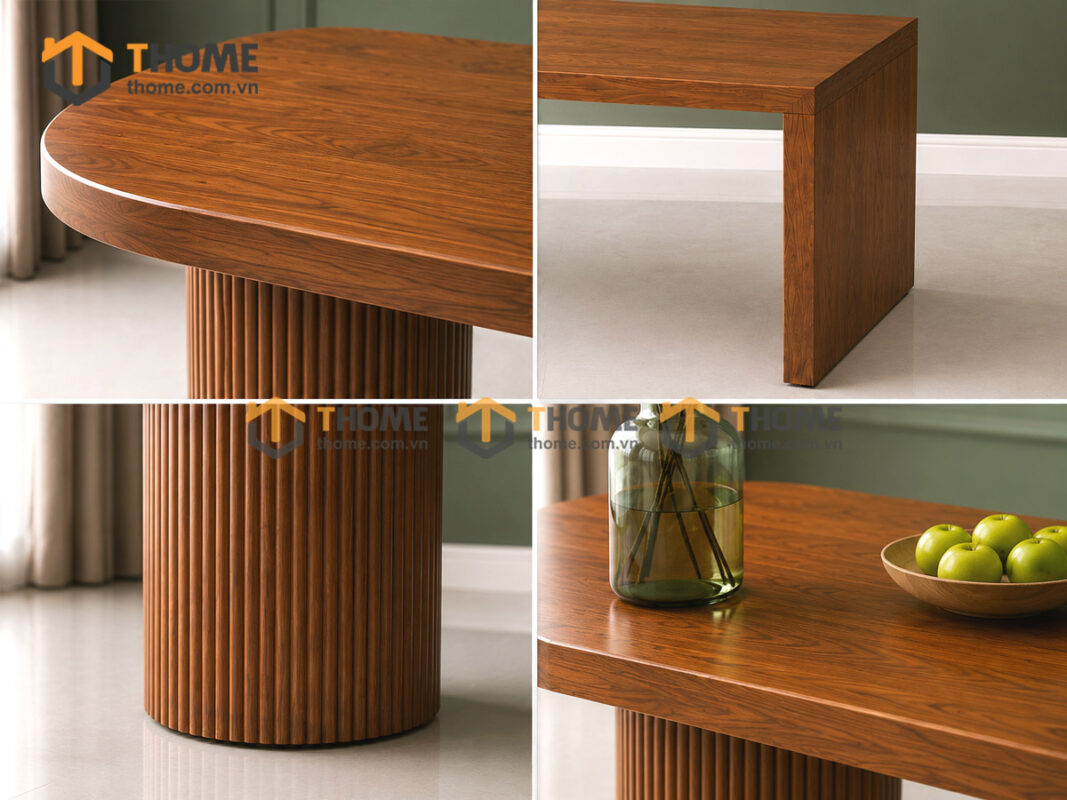 Bàn Ăn Gỗ Sồi Tự Nhiên 1 Chân Vuông 1 Chân Tròn Lan Sọc BAMG-47SN