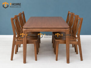 Bộ Bàn Ăn Chân Bo Tròn 6 Ghế Gỗ Sồi Tự Nhiên BBA6-68SN