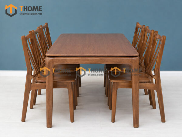 Bộ Bàn Ăn Chân Bo Tròn 6 Ghế Gỗ Sồi Tự Nhiên BBA6-68SN