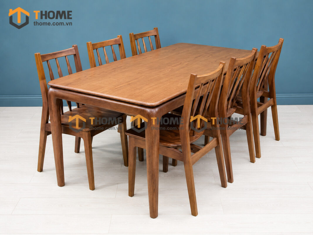 Bộ Bàn Ăn Chân Bo Tròn 6 Ghế Gỗ Sồi Tự Nhiên BBA6-68SN