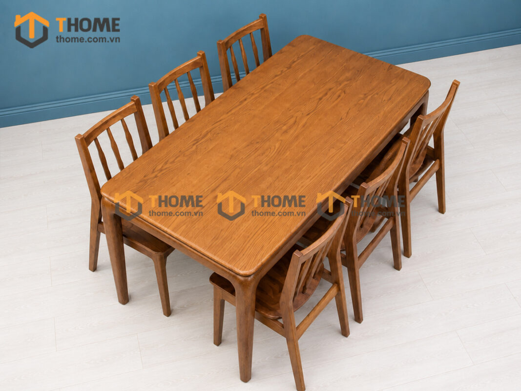 Bộ Bàn Ăn Chân Bo Tròn 6 Ghế Gỗ Sồi Tự Nhiên BBA6-68SN