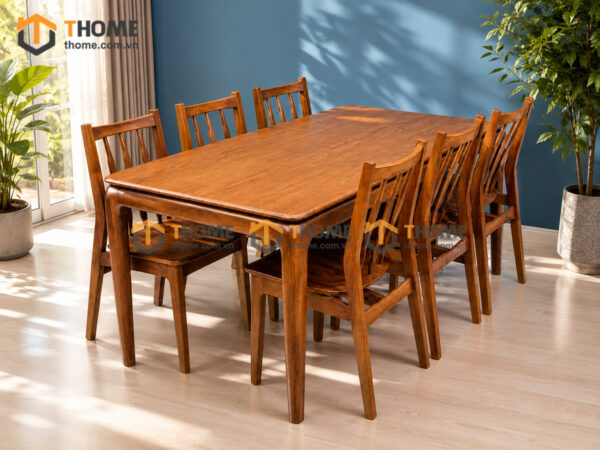 Bộ Bàn Ăn Chân Bo Tròn 6 Ghế Gỗ Sồi Tự Nhiên BBA6-68SN