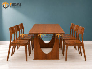 Bộ Bàn Ăn Chân Khoét Nửa Oval 6 Ghế Gỗ Sồi Tự Nhiên BBA6-76SN