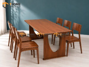 Bộ Bàn Ăn Chân Khoét Nửa Oval 6 Ghế Gỗ Sồi Tự Nhiên BBA6-76SN