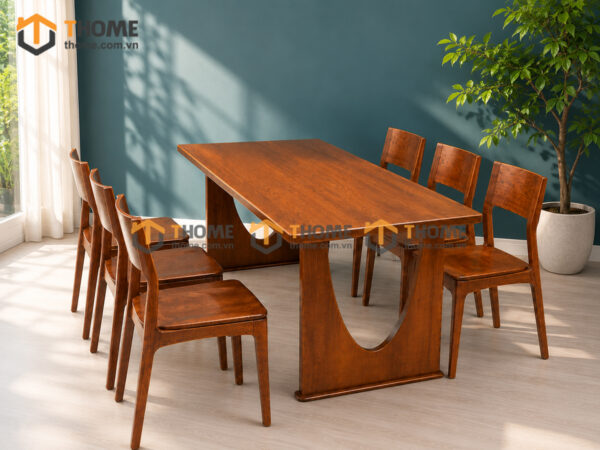 Bộ Bàn Ăn Chân Khoét Nửa Oval 6 Ghế Gỗ Sồi Tự Nhiên BBA6-76SN