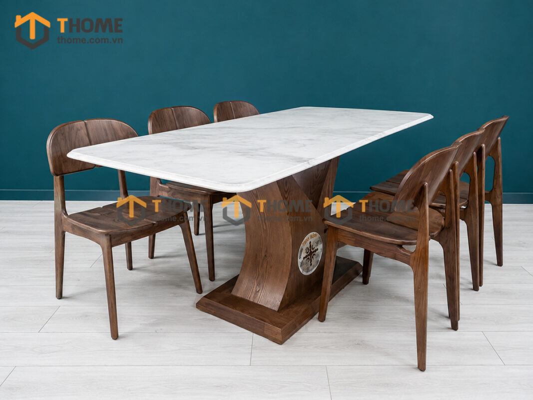Bộ Bàn Ăn Nhập Khẩu Chân Nốt Nhạc 6 Ghế Gỗ Sồi Tự Nhiên BBA6-75SN