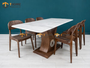 Bộ Bàn Ăn Nhập Khẩu Chân Nốt Nhạc 6 Ghế Gỗ Sồi Tự Nhiên BBA6-75SN