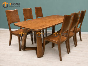 Bộ Bàn Ăn Chân Quả Lê 6 Ghế Gỗ Sồi Tự Nhiên BBA6-70SN