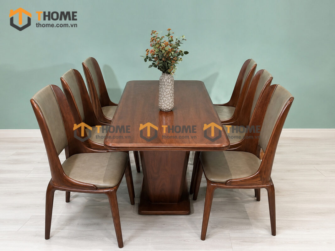 Bộ Bàn Ăn Chân U 6 Ghế Gỗ Sồi Tự Nhiên BBA6-77SN