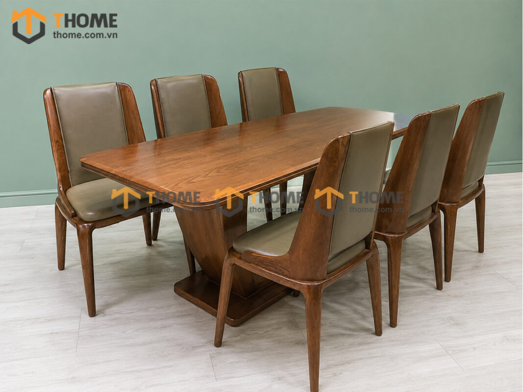 Bộ Bàn Ăn Chân U 6 Ghế Gỗ Sồi Tự Nhiên BBA6-77SN