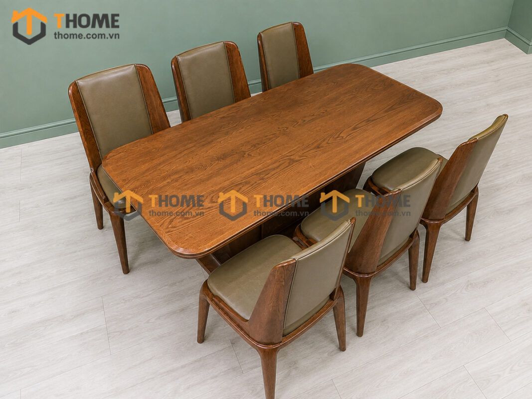 Bộ Bàn Ăn Chân U 6 Ghế Gỗ Sồi Tự Nhiên BBA6-77SN