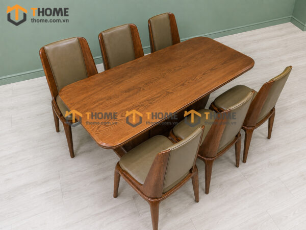 Bộ Bàn Ăn Chân U 6 Ghế Gỗ Sồi Tự Nhiên BBA6-77SN
