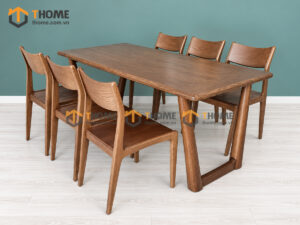 Bộ Bàn Ăn Chân V Chụm 6 Ghế Gỗ Sồi Tự Nhiên BBA6-69SN