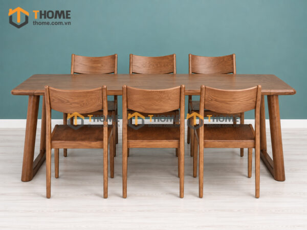 Bộ Bàn Ăn Chân V Chụm 6 Ghế Gỗ Sồi Tự Nhiên BBA6-69SN