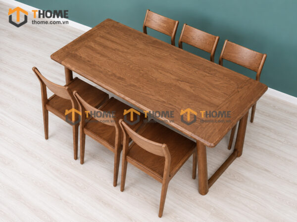 Bộ Bàn Ăn Chân V Chụm 6 Ghế Gỗ Sồi Tự Nhiên BBA6-69SN