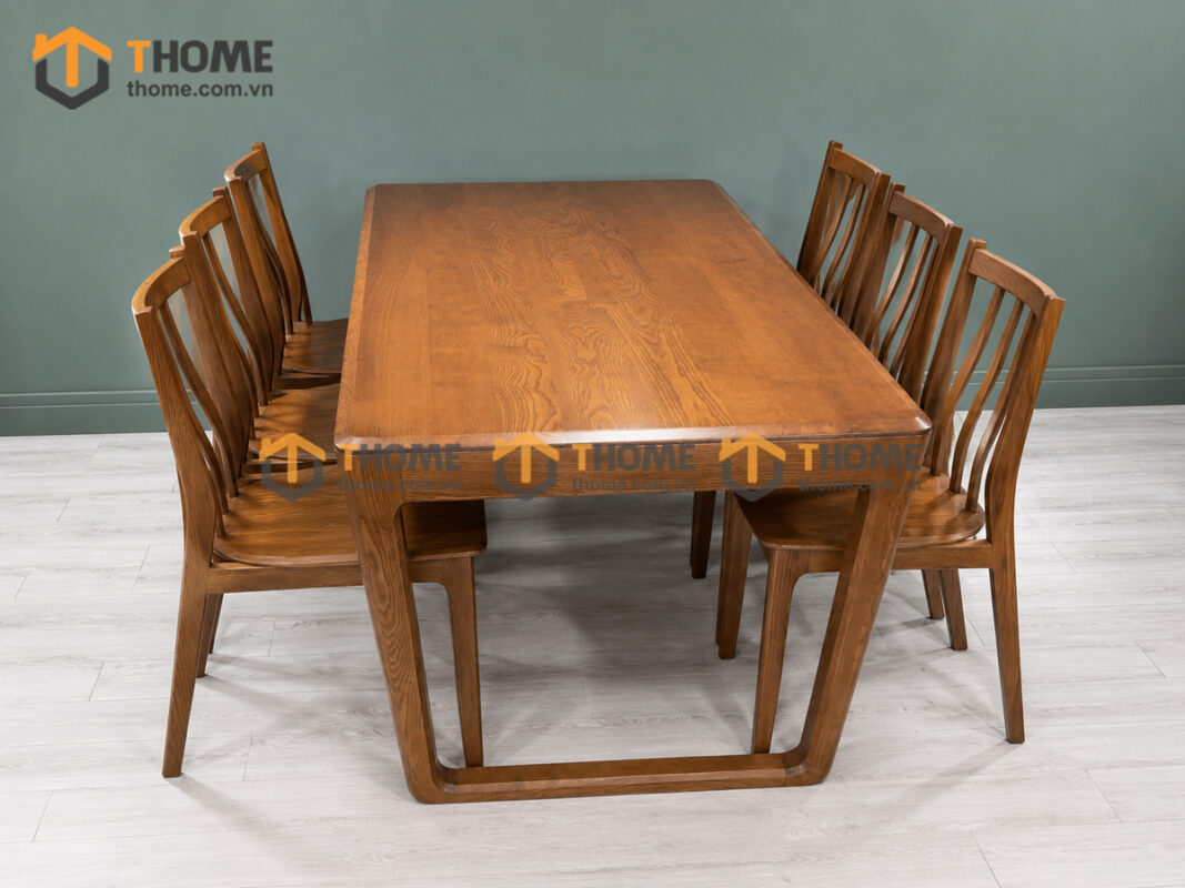 Bộ Bàn Ăn Chân Vuông Armani 6 Ghế Gỗ Sồi Tự Nhiên BBA6-72SN