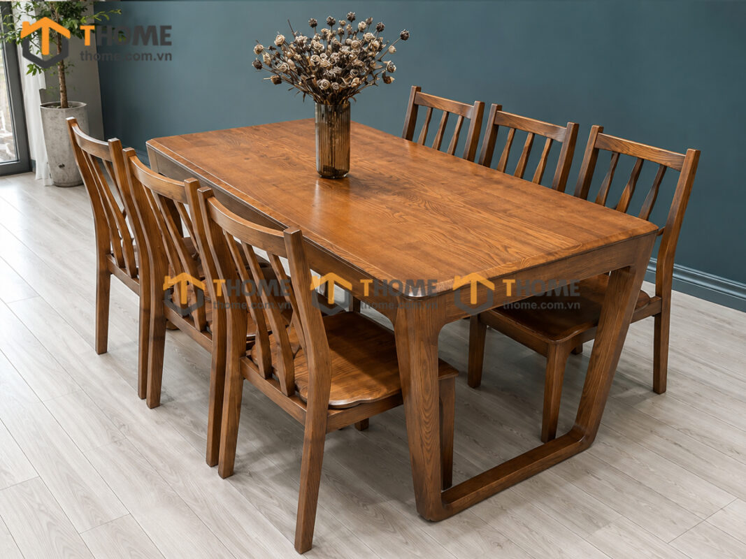 Bộ Bàn Ăn Chân Vuông Armani 6 Ghế Gỗ Sồi Tự Nhiên BBA6-72SN