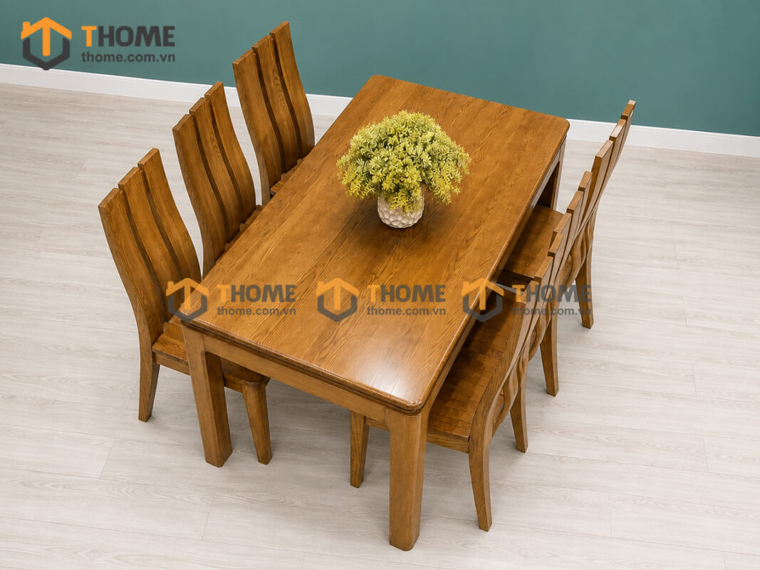 Bộ Bàn Ăn Lux Mặt Gỗ 6 Ghế Gỗ Sồi Tự Nhiên BBA6-73SN