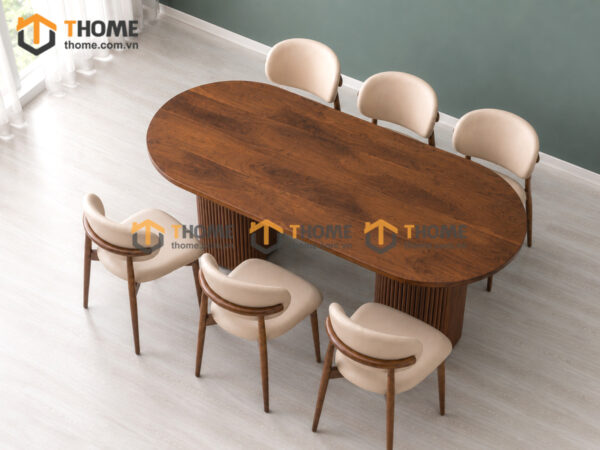 Bộ Bàn Ăn 2 Chân Tròn Lan Sọc 6 Ghế Gỗ Sồi Tự Nhiên BBA6-63SN
