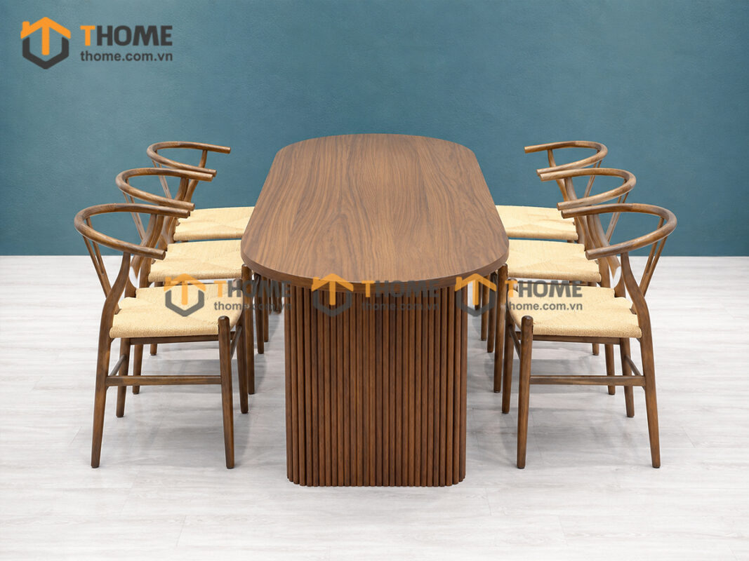 Bộ Bàn Ăn 2 Chân Vuông Lan Sọc 6 Ghế Gỗ Sồi Tự Nhiên BBA6-64SN