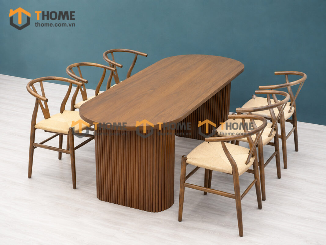 Bộ Bàn Ăn 2 Chân Vuông Lan Sọc 6 Ghế Gỗ Sồi Tự Nhiên BBA6-64SN