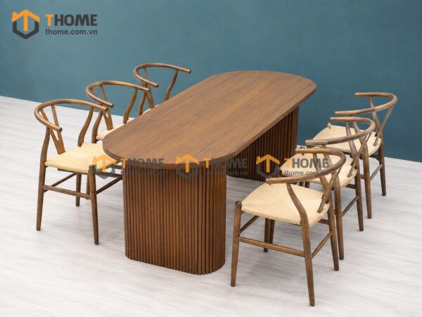 Bộ Bàn Ăn 2 Chân Vuông Lan Sọc 6 Ghế Gỗ Sồi Tự Nhiên BBA6-64SN
