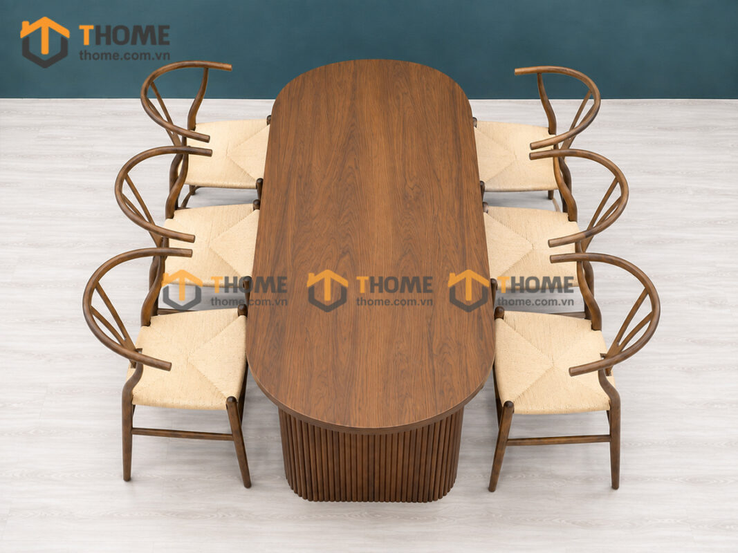 Bộ Bàn Ăn 2 Chân Vuông Lan Sọc 6 Ghế Gỗ Sồi Tự Nhiên BBA6-64SN