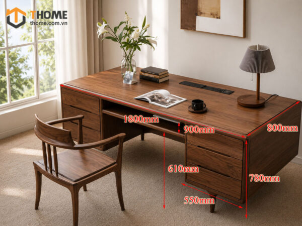 Bàn Làm Việc Gỗ Sồi Tự Nhiên 4 Hộc Kéo Giám Đốc BLV1T-31SN