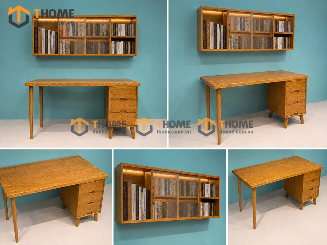 Bàn Làm Việc Gỗ Sồi Tự Nhiên OP 2 Tầng BLV2T-14SN