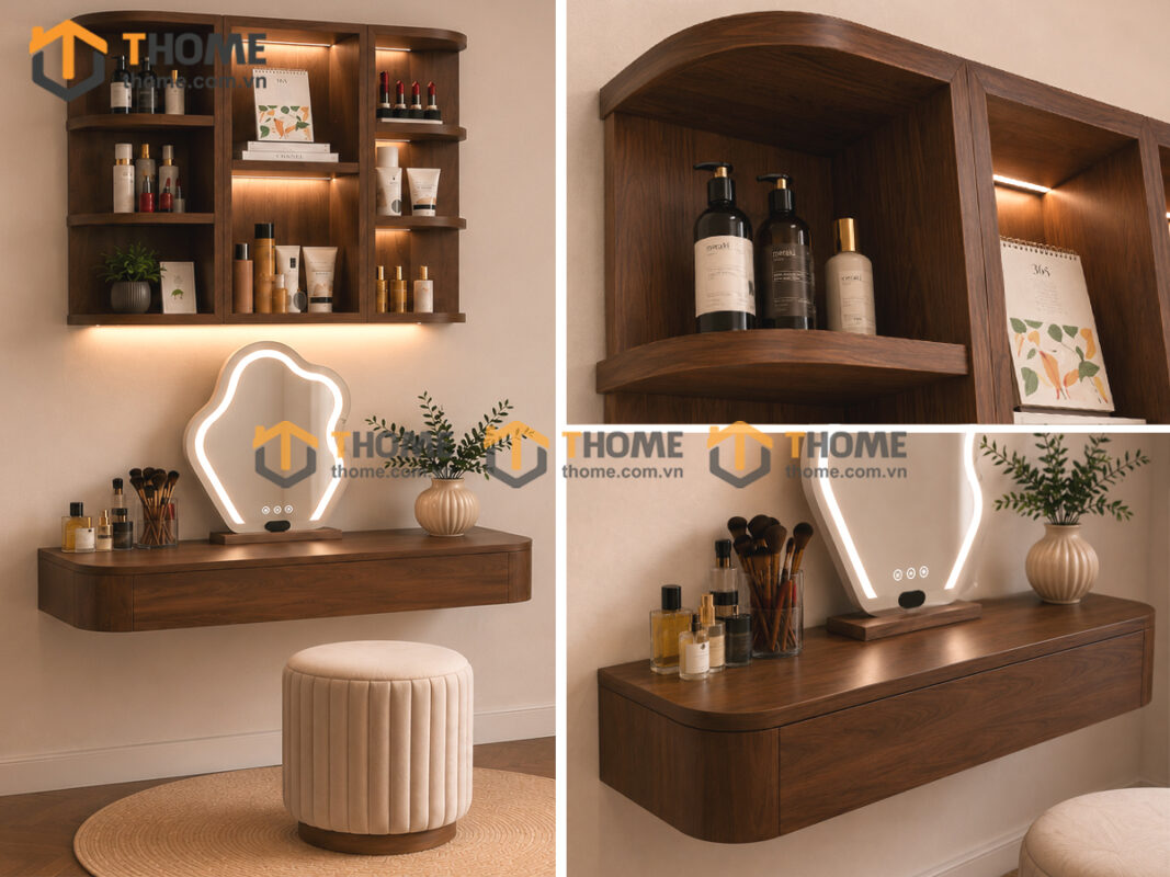 Bàn Trang Điểm Gỗ Sồi Tự Nhiên Treo Tường BTD-19SN